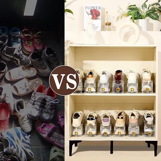 Shoe Slots Organizer for Closet, 10 Pack Shoe Stacker Organizer, Shoe Storage Space Savers 50%, 3 Levels Adjustable Shoe Racks for Closet Organization