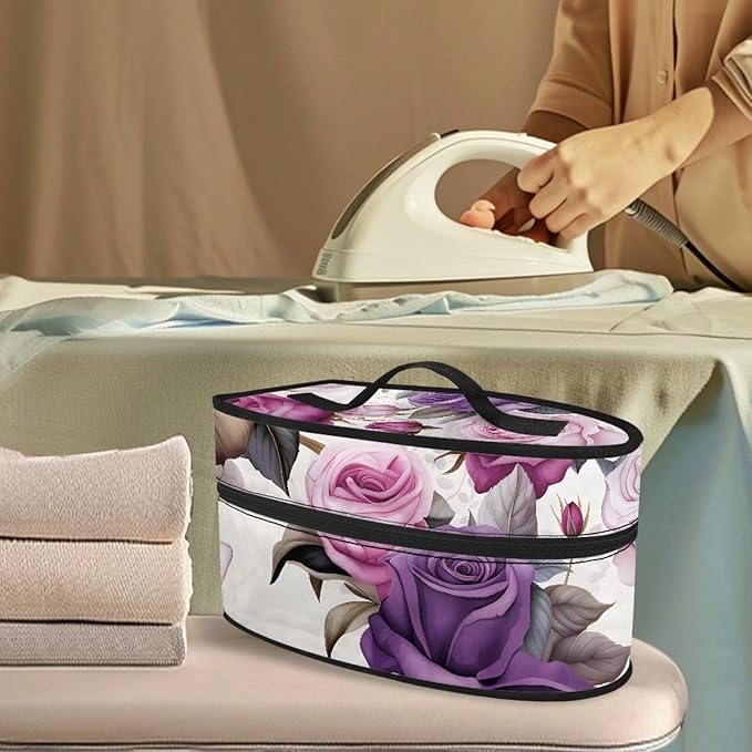 Purple Vintage Floral Iron Carrying Storage Bag Iron Portable Bag for Travel Universal for Most Iron Iron Protective Cover with Zipper Closure,Dustproof & Easy to Carry