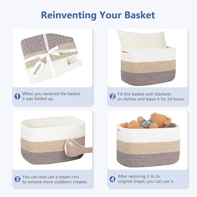 Cotton Rope Storage Basket, 15x10x9 Inches, Woven Basket for Shelves, Clothes, Towels, Books, and Laundry, Black (1 Pack)