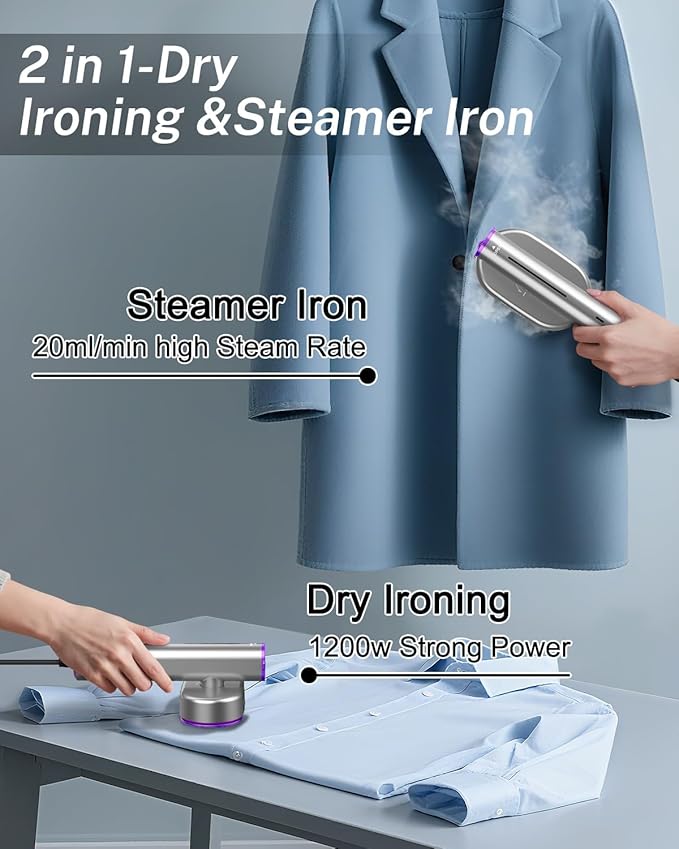 Steamer Clothes,Travel Portable Handheld Mini Clothes Steamer & lron 2 In 1 Fast 10s Heat-Up.Garment steamer lron,Rotatable Broad 1200W Effortless for Travel Office Home 110-120V