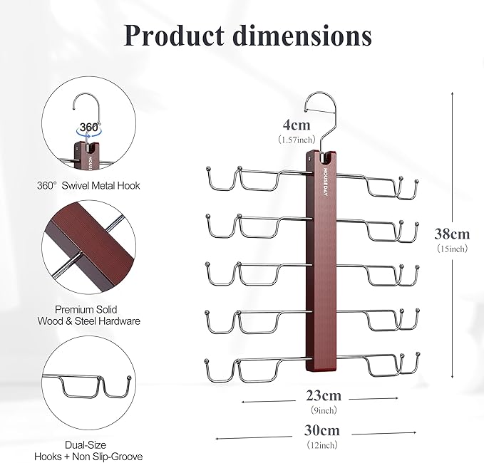 HOUSE DAY Tank Top Hanger, Dual-Row 5 Tier Space Saving Bra Hanger, Premium Lotus Wood Non-Slip Hangers with 360° Swivel Hooks, Closet Organizer for Sports Bras & Tank Tops, Cami (Mahogany 1 Pack)