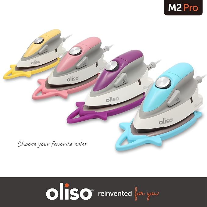 oliso M2Pro Mini Steam Iron with Solemate® – 1000 Watt Dual Voltage Travel Iron for Sewing, Quilting, and Crafting – Ceramic Soleplate, Precision Tip – Butterscotch