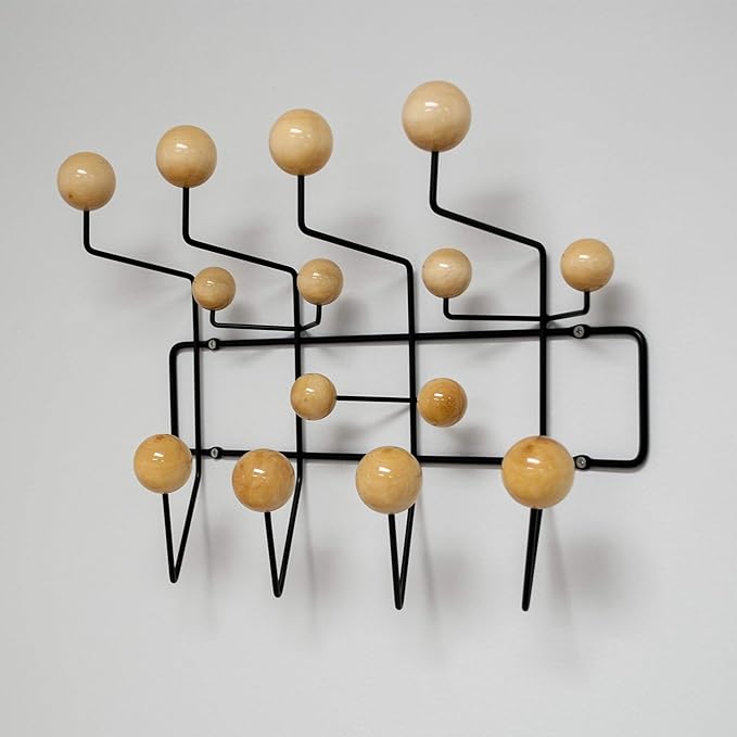 Pop Wood Ball Coat Rack Natural Black Frame