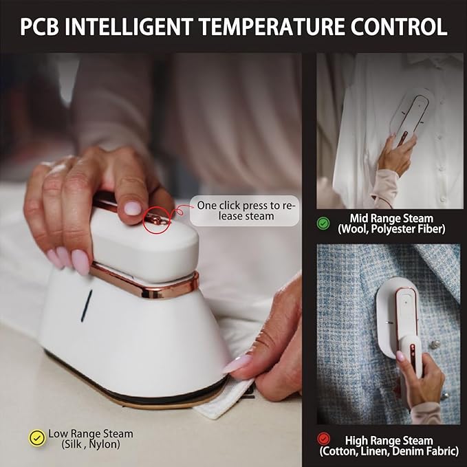 Portable Travel Steamer, 1200W Handheld Home Clothing Wrinkle Remover, Large Steam Clothing Steamer with PCB Intelligent Temperature Control System,18g/min,110ML,Suitable for Home,Travel&Dorm (White)