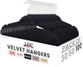 LDC Black Velvet Hangers 100 Pack - Premium Non-Slip Clothes Coat Pants Felt Hanger for Closet - Heavy Duty Space Saving 360° Swivel Hook Hangars – Black