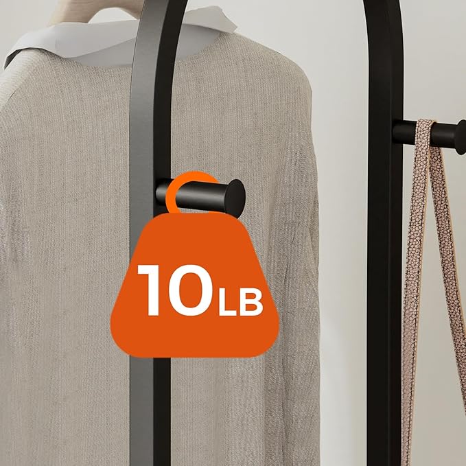 Garment Rack, Coat Rack With 3 Shelves and 4 Hooks, 71" H Clothes Stand For Hanging Clothes, Hanging Rod For for Bedroom, Hallway, Entryway, Office, Living Room, Greige and Black