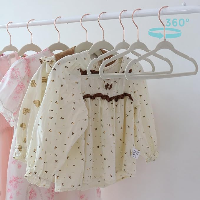 Kids Velvet Hangers 30 Pack, 14 Inch Non-Slip Felt Kid Hanger for Toddler/Youth/Teen, Slim Space Saving Child Hanger for Baby Closet, Heavy Duty Children's Hangers with 10 Clips - Beige