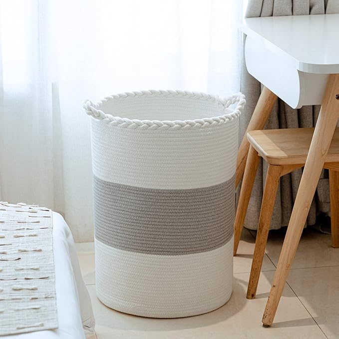 72L Woven Laundry Basket,Tall Wicker Laundry Basket for Blankets,Clothes,Pillows,Toys,Shoes Large Cotton Laundry Hamper for Bedroom,Living Room,Bathroom