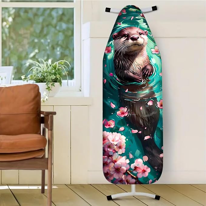 Nuxovilar Otter with Cherry Blossoms Ironing Board Cover, 15×54inch, This Cover Fits Most Standard Boards, Dust - Proof Ironing Accessory for Home Decoration