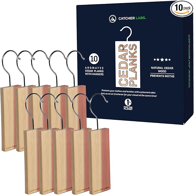 Catcher Labs Cedar Planks | Blocks for Clothes and Storage | Better Than Moth Balls | Cedar Hangers Clothes (10-Pack)