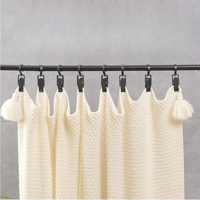 10 PCS Laundry Hooks with Clips，Clothes pins，360° Rotating Hook Clips, Hangers Clip Socks Curtain Towels Bathroom Closet Kitchen Office (biack)