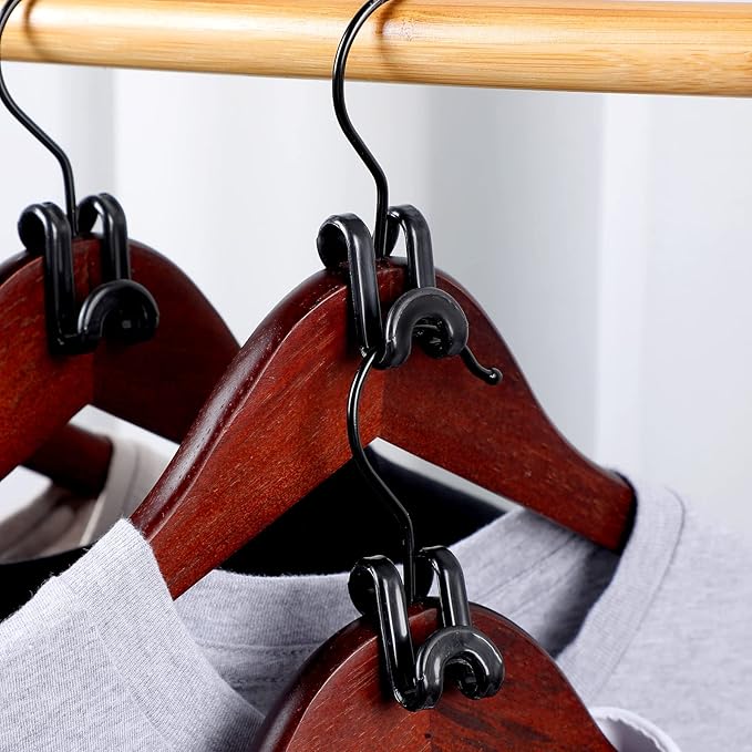 Unittype 100 Pcs Black Plastic Heavy Duty Clothes Hanger Connector Hooks, Space Saving, Cascading