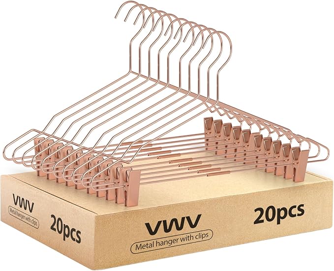 VWV Premium Hanger - 20-Pack Metal Hangers - with Adjustable Clips for Adults and Children's Clothes, Heavy Duty Hangers（Copper）