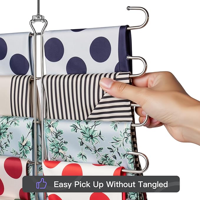 Scarf Hanger 2 Pack Scarf Hangers for Closet Organizer,6 Tiers Metal Space Saving Hanger with 360 Degree Hook,Mult Function Closet Organization for Scarves,Tank Top,Leggings