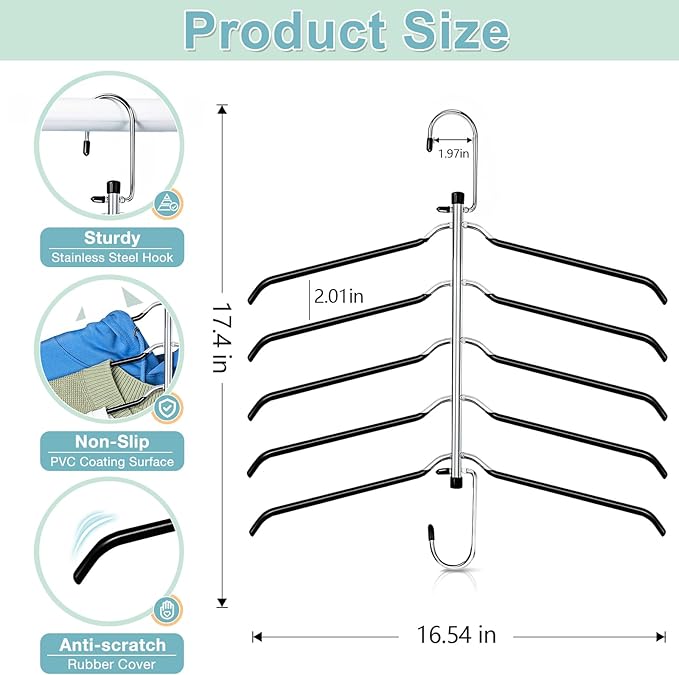 Clothes Hangers Space Saving Shirt Hangers, Lomrsiul Non Slip PVC Coating Multi Blouse Hangers Shirt Organizer for Closet Organizers and Storage for T Shirt Sweater Hoodie Coat Dress Black 2 Pack