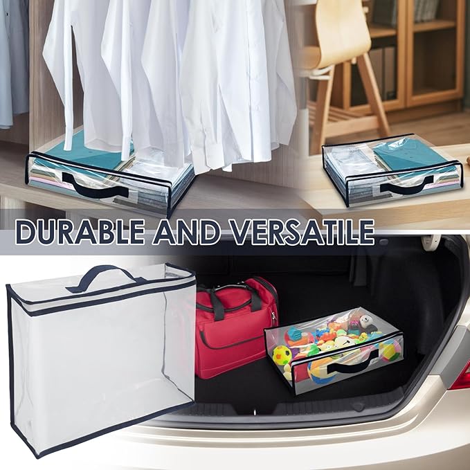6 Packs Clear PVC Organizing Bags with Zipper Storage Bags Waterproof Dustproof Blankets Bed Sheet Storage Bag 15.7x11.8x3.9 Inch with Handle