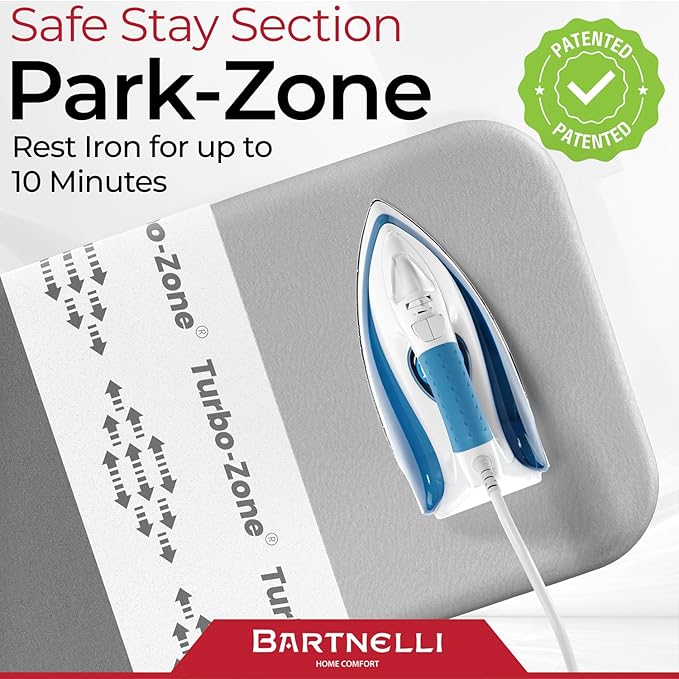 Bartnelli Ironing Board Cover and Pad, Made in Europe with New Patent Technology | 54x15 Iron Board Replacement Cover Featuring Park & Turbo Zone, Scorch Resistant 100% Cotton Thick Layered Top