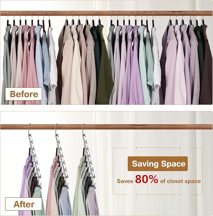 Space Saving Hangers for Clothes 6 Pack, Sturdy Metal Hangers Wardrobe Organizer, Magic Cascading Hanger, Closet Space Saver Closet Organizers and Storage