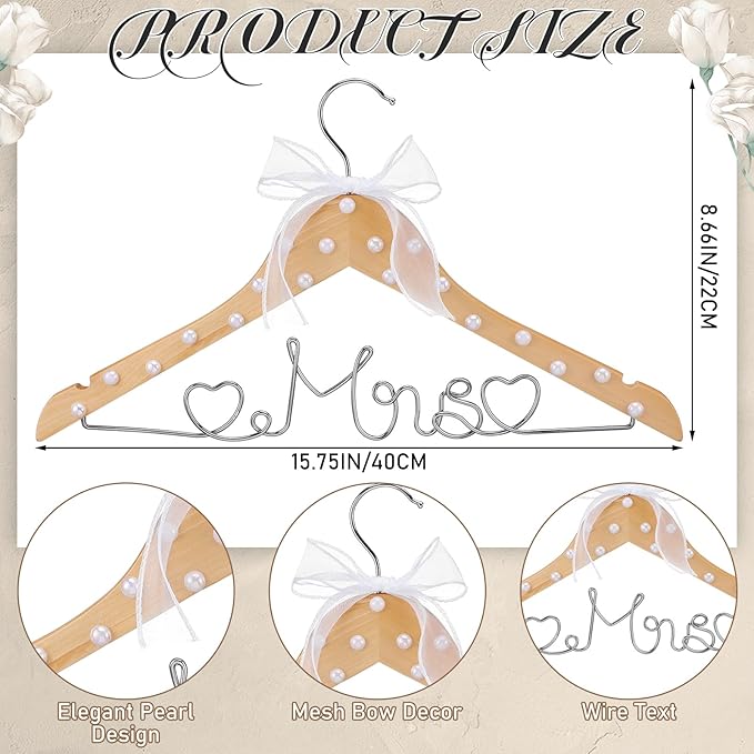 Honeydak Mrs. Wedding Dress Hanger for Bride to Be,Elegant Bridal Hanger for Brides Gowns, Bridal Party Shower Gift,Wedding Gift(Natural,Pearl)