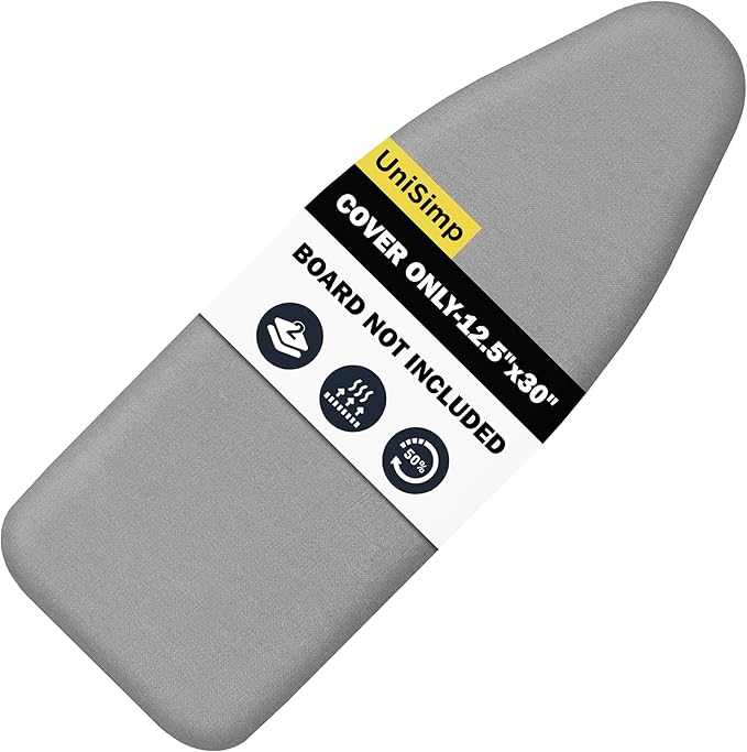 Small Ironing Board Cover and Pad 12.5"x30" Small Iron Board Cover with Padding,Tabletop Mini Ironing Board Cover and Pad Small Size, Cotton Canvas, Heat Resistant, Drawstring Gray