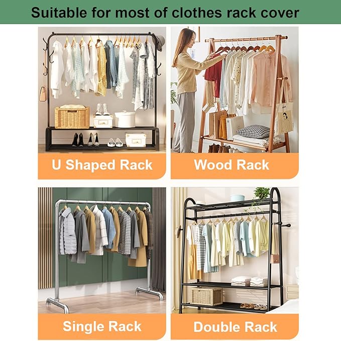 Clear Garment Rack Cover with Zipper Clothes Hanging Rack Cover Dustproof Waterproof Clothing Storage Protector (39.4x20x60 inch)