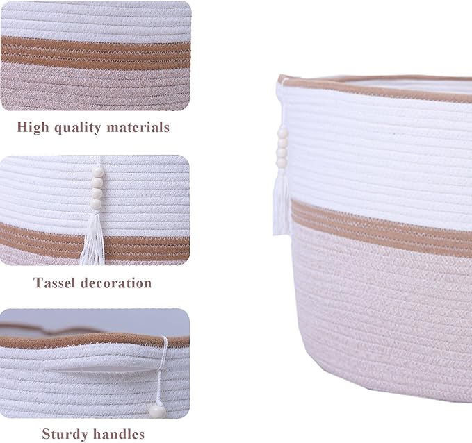 Large Woven Rope Laundry Hamper, Cotton Rope Storage Basket with Handles, Multipurpose Storage Basket for Laundry, Toys, Blankets in Bedroom, Bathroom, Living Room - Stylish & Durable (Brown, 100L)