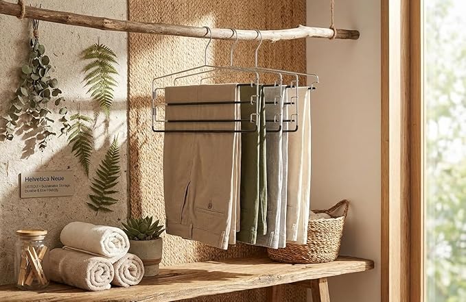 USTECH Arm Pants Hanger-4 Tier, Multi Tier Swing Hanger with Foam Padding & Removable Arm, Storage Organizer, Pack of 2