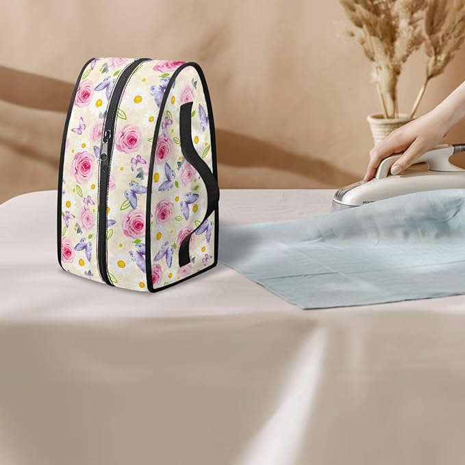 Watercolor Rose Iron Tote Bag Stain Resistant Travel Iron Storage Box Washable Protective Carrying Bag with Handle Compatible with Most Irons