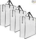 3 Pack Clear Storage Bags with Zipper and Handles, Blanket Bags For Closet Storage, Moving and Packing Supplies for College, Underbed Storage Organizer for Clothes Pillow Bedding Christmas Wreath