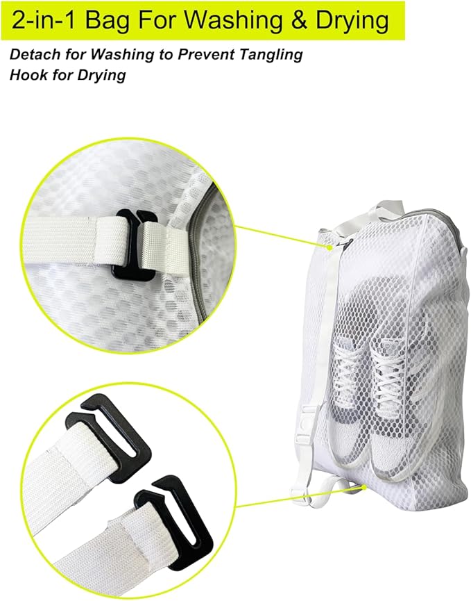 3D Sneaker Dryer Bag, 2-In-1 Shoe Wash and Dry Net Bag for Dryer Door with Non-Slip Elastic Straps, Large Mesh Laundry Bag for Shoes, White, 15.7 x 11.8 x 3.1 Inches
