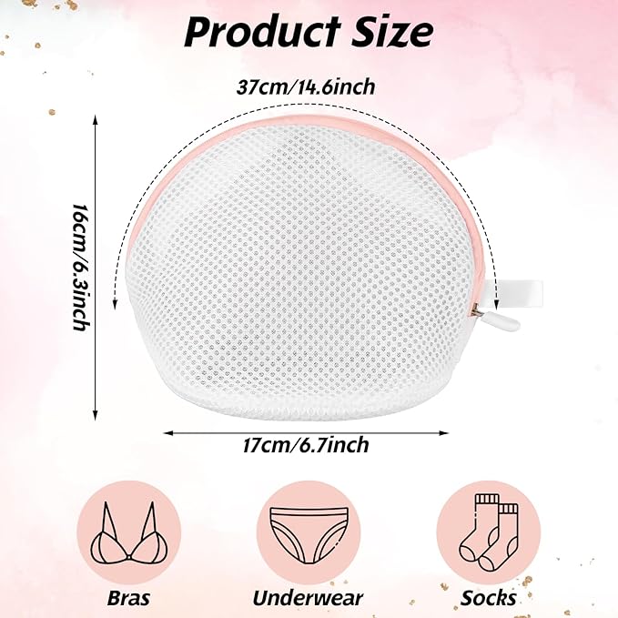 cobee 2 Pack Bra Washing Bag, Mesh Lingerie Bags with Zipper for Laundry, Lingerie Bag Underwear Brassiere Washing Bags for Women(White and Pink)