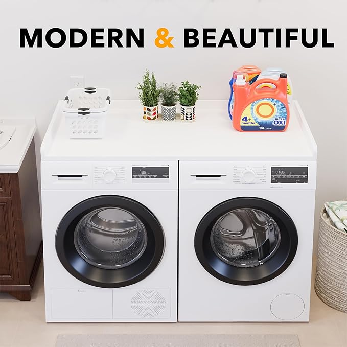 SpaceAid Washer Dryer Countertop, Laundry Wood Shelf Topper with Edge, 54" Width x 27.5" Depth Cover Guard Organizer for Washer and Dryer Laundry Hamper Counter Storage Organization (White)