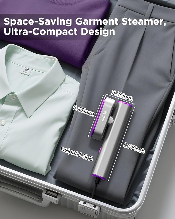 Portable Travel Steamer for Clothes, Rotatable Head 2 In 1 Iron, 100-220V 1200W 10s Fast Heat-Up for Office&Home&Hotel&Business Trip&Meeting, Quickly Iron Shirts/Suits/Pants Smooth (Purple)