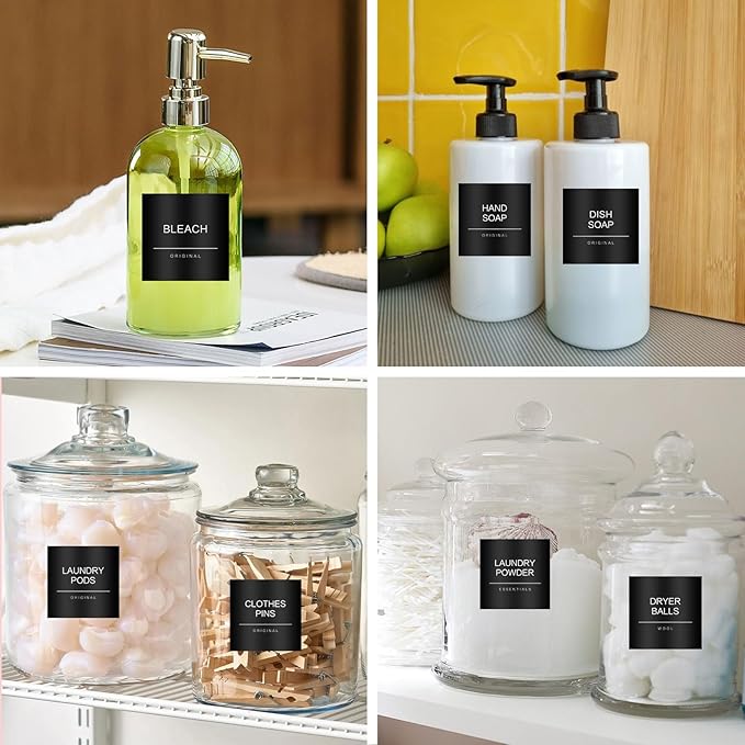 Minimalist Laundry Room Labels，30 Matte Waterproof Labels for Jars Spray Bottles and Detergent Dispensers, Preprinted Laundry Room Organization Labels Set(Black), Large, TCD-87