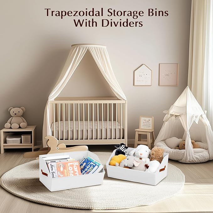 Closet Organizers and Storage Bins - 6 Pack Collapsible Divided Trapezoidal Cube Storage Bins Baskets with Orange Handle for Organizing Clothes Blankets, Toys, Books, Towels(White)
