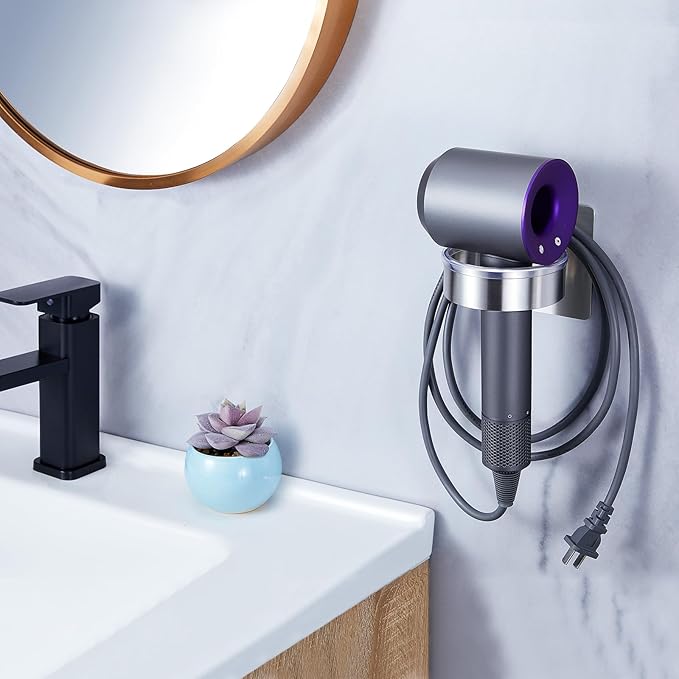 Hair Dryer Holder - Hair Tool Storage Organizer Wall Mount, Stainless Steel Hair Blow Dryer Holder, Hot Tools Holder, Adhesive Hairdryer Holder Bathroom, Hair Dryer Hanger, Blow Dryer Organizer