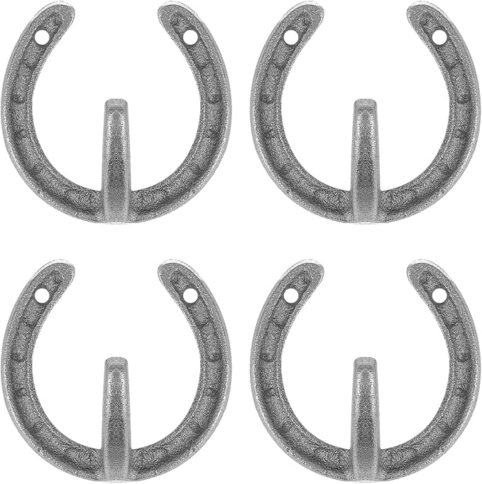Cabilock Horseshoe Shape Iron Clothes Hooks 4-Pack Wall Mounted Coat Rack Retro Style Home Organization for Entryway Kitchen Bathroom 3.74X3.54X1.57In