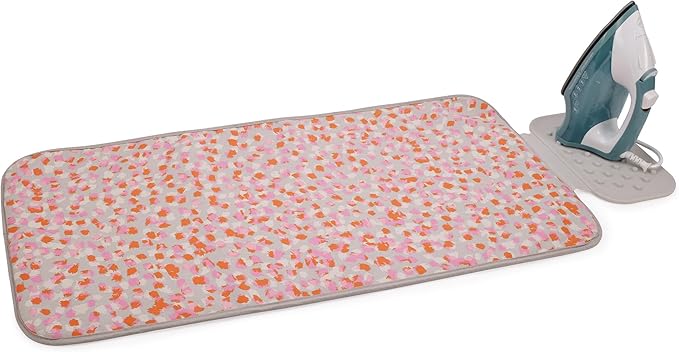 Joseph Joseph Swift Folding Ironing Mat with Silicone Iron Rest, Heat and Steam Resistant, Non-Slip Ironing Pad, Compact Storage, 35.4 x 18.5 in, Peach Blossom