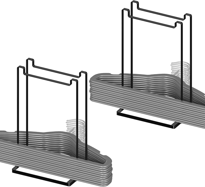 Thipoten Adjustable Metal Hanger Stacker, for Adults and Children, Holds up to 55 Velvet/Wire/Plastic Hangers, Space Saver for Closet/Laundry Room (Black, 2Pack)