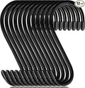 12 Pack 6 Inch Large S Hooks, Heavy Duty Vinyl Coated Non-Slip Metal Black Hooks for Hanging, Closet Kitchen Bathroom Garden Hooks for Pots Pans Clothes Plants Jeans Towels