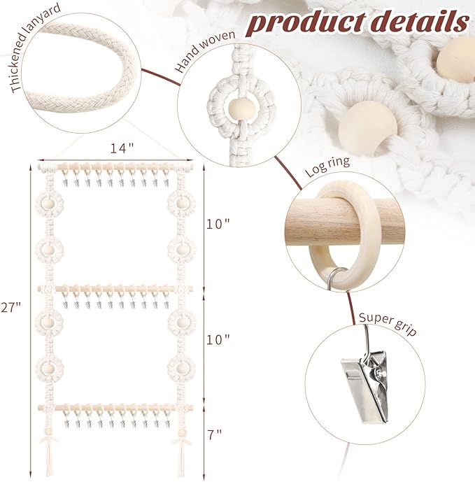 POVETIRE Baby Headband Holder, Hair Bows and Accessories Storage Organizer, Wall Hanging Decor for Nursery Toddler Girls Room (Beige-1)