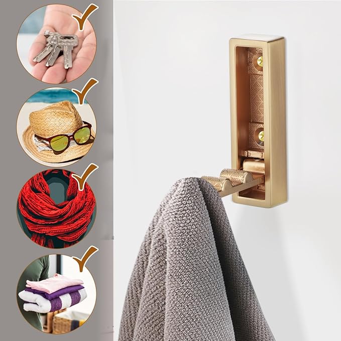 iplusmile Foldable Wall Hook Heavy Duty Zinc Alloy Fold-up L-Shaped Hanger for Clothes Towels Bags Space-Saving Wall Mounted Organizer