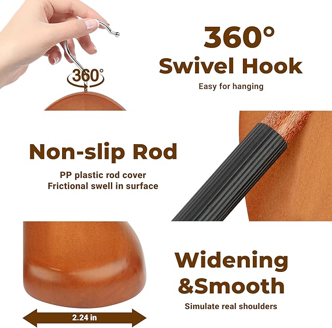 Coat Hanger 8-Pack, MEQUTION Wood Hangers Trouser Hangers Extra Wide Shoulder Wooden Hangers for Heavy Coat, Sweater, Skirt, Suit, Pants, Retro Finish (Walnut)
