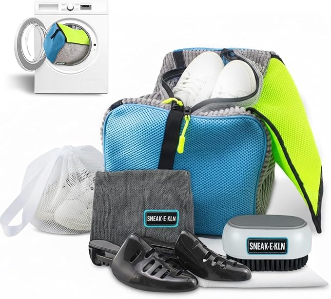 XL Reusable Shoe Washing Machine Bag – 360° Cleaning, Fits 2 Shoes, Heavy Duty Sneaker Laundry Bag for Washing Gym Footwear, Kids Sneakers, Includes Shoe Trees, Drying Bag, Brush & Towel