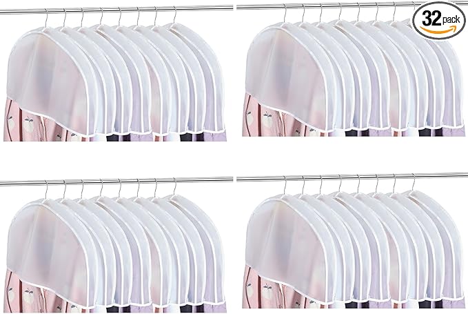 Patelai 32 Pcs 2" Gusseted Shoulder Covers for Hanging Clothes 24" Length x 12" High Plastic Garment Dust Covers Protectors for Closet Storage Suit, Coats, Jackets, Dress Closet Storage(Translucent)