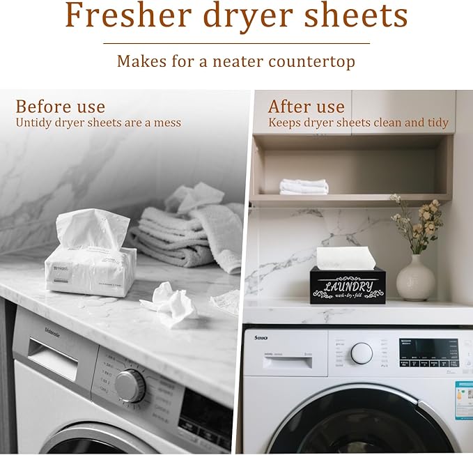 Dryer Sheet Holder Dispenser, Dryer Sheet Container for Laundry Room Decor, Farmhouse Laundry Dryer Sheets Holder, Space Saving Dryer Sheet Organization and Storage