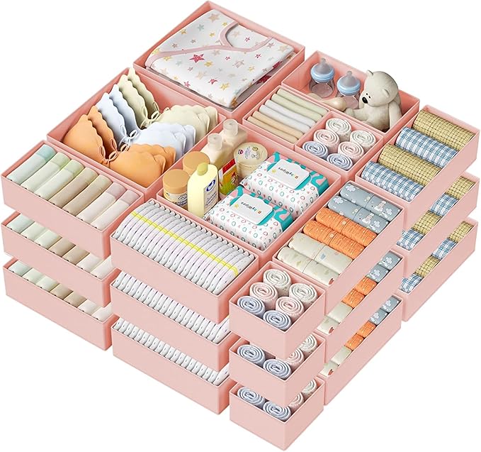 DIMJ Drawer Organizer Clothes Storage - 26 Pack Baby Dresser Organizer for Nursery, Small Fabric Closet Drawer Organizer Bins for Underwears Socks, Foldable Storage Dividers Organization for Bedroom