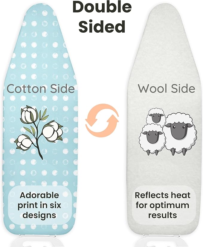 Love Sew Wool Reversible Fitted Ironing Board Cover - 2 in 1 - One Side Wool One Side Cotton (Fits 54" x 18" Standard Ironing Boards) (Aqua Blue)