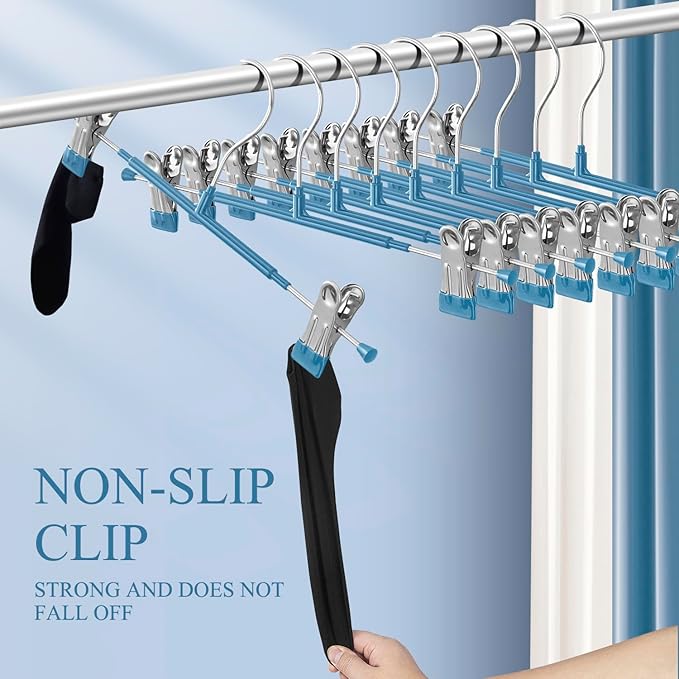 14Inch 50PACK Pants Hangers with Clips Adjustable Skirt Hangers for Women Metal Non-Slip Trousers Hanger Heavy Duty Space Saving Clothes Hanger for Shorts,Jeans,Blue
