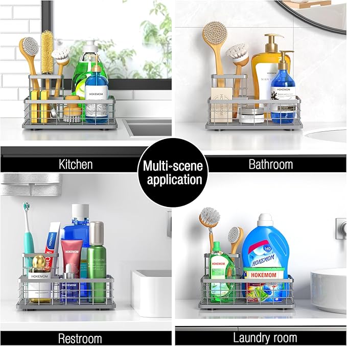 Kitchen Sink Caddy Organizer, [Stay-Dry Anywhere & No Drainage Needed] Sponge Holder for Kitchen Sink Countertop,Stainless Steel with Rust-Resistant Coating-10.24" L x 6.5" W x 5.83" H